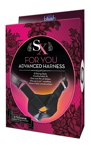 Чёрные трусики для крепления насадки на кольца Blush Novelties SX HARNESS ADVANCED HARNESS BL-80975