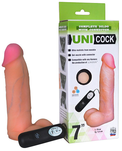 Фаллическая насадка телесного цвета Harness с вибрацией LOVETOY (А-Полимер) UNICOCK 7 082313 (19 см)