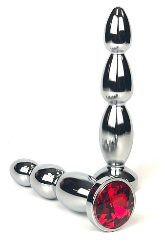 Серебристая анальная пробка-ёлочка с красным кристаллом Vandersex 159-MAS3 (12 см)
