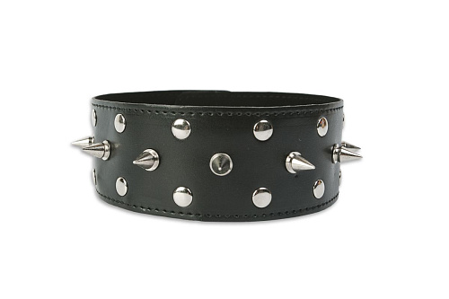 Чёрный широкий ошейник с заклёпками и шипами Пикантные штучки DP072