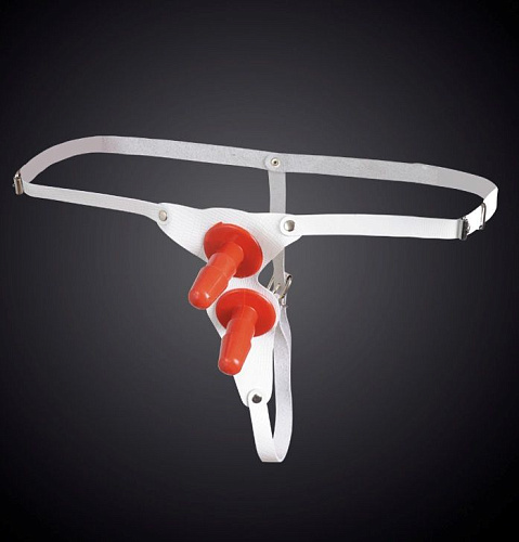 Белые кожаные универсальные трусики с двумя штырьками для насадок Sitabella 3156-3 (S-M-L)