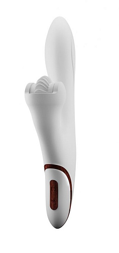 Белый вибратор с клиторальным стимулятором-колёсиком Shots Media BV BOOM Cyclone BOOM013WHT (23 см)