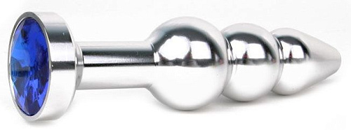 Удлинённая серебристая анальная втулка с синим кристаллом Anal Jewelry Plug QSLV-13 (11,3 см)