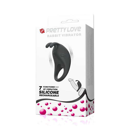 Чёрное эрекционное кольцо с вибрацией Baile Rabbit Vibrator BI-210152