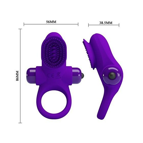 Фиолетовое эрекционное виброкольцо в клиторальной щеточкой Baile Vibrant Penis Ring II BI-210205-1
