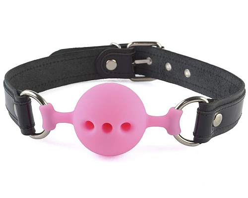 Розовый кляп-шар на чёрных кожаных ремешках Sitabella 3391-1