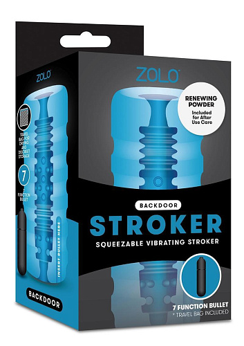 Голубой мастурбатор с вибрацией Zolo Zolo Backdoor Squeezable Vibrating Stroker ZO-6005