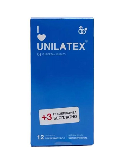 Классические презервативы Unilatex Natural Plain №12 + №3 (12 шт + 3 шт)