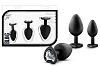 Набор из 3 чёрных пробок с прозрачным кристаллом-сердечком Blush Novelties Bling Plugs Training Kit BL-395835