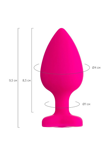Розовая анальная втулка с прозрачным кристаллом ToyFa Diamond Heart 357027 (9,5 см)