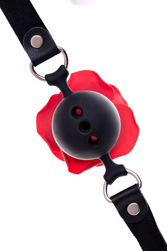 Чёрный кляп на регулируемых ремешках Штучки-дрючки «Розочка» 690219