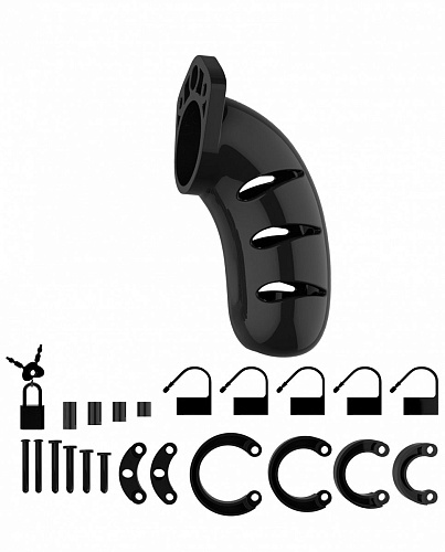 Чёрный мужской пояс верности Shots Media BV Model 03 Chastity 4.5 Cock Cage MCG003BLK