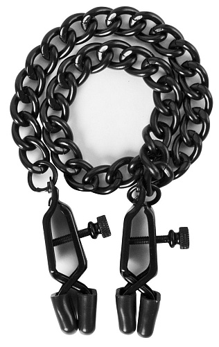 Чёрные зажимы на соски с цепью Blush Novelties Alabama Crossover Nipple Clamps 520058