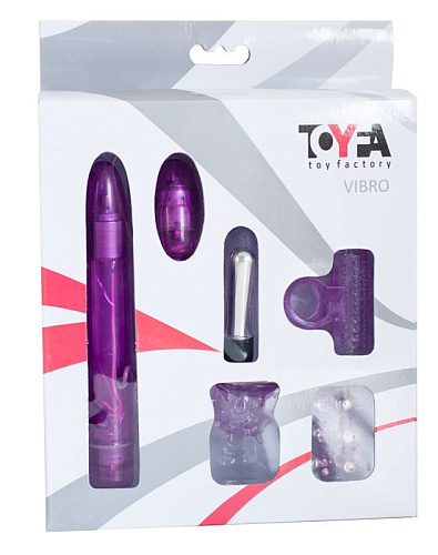 Фиолетовый вибратор с набором насадок ToyFa 885107 (15,2 см)