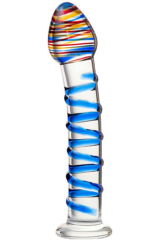 Прозрачный фаллос из стекла со спиралью по телу Sexus 912069