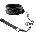 Чёрный кожаный ошейник с поводком Erokay Collar With Leash EK-3103BLK