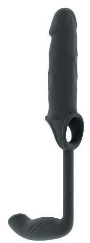 Серая насадка с анальным стимулятором Shots Media BV Stretchy Penis Exten and Plug No.34 SON034GRY