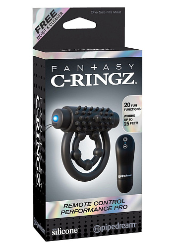 Чёрное эрекционное кольцо с подхватом мошонки и  клиторальной щеточкой с вибрацией Pipedream PD5923-23