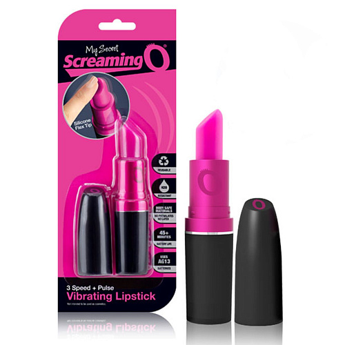 Вибратор в виде губной помады чёрно-розового цвета Screaming O My Secret LIP-110