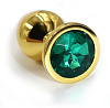 Золотистая алюминиевая анальная пробка с изумрудным кристаллом Kanikule KL-AL010SG (6 см)