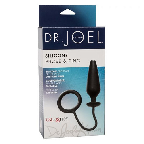 Чёрное эрекционное кольцо с анальной пробкой California Exotic Novelties Dr. Joel Kaplan Silicone Probe Ring SE-5664-05-3