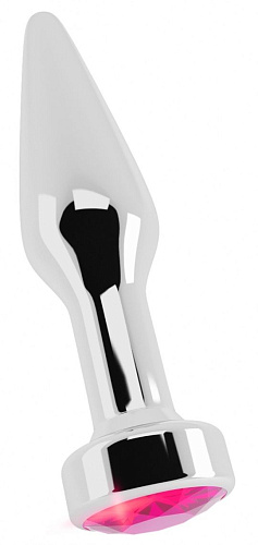 Серебристая анальная пробка с малиновым кристаллом Shots Media BV RIC009SIL (10 см)