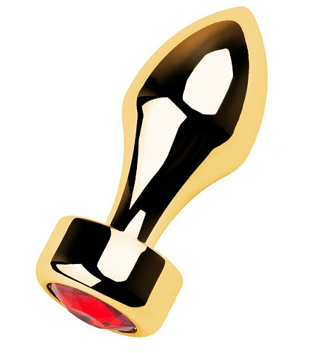 Золотистая анальная пробка с широким основанием и красным кристаллом ToyFa 717032-9 (7,5 см)