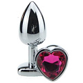 Серебристая анальная пробка с красным стразиком-сердечком 4sexdreaM 47139-2 (9 см)