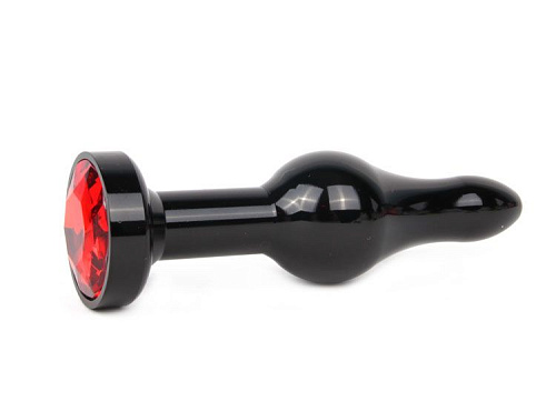 Удлиненная шарикообразная чёрная анальная втулка с красным кристаллом Anal Jewelry Plug ZBCK-16 (10,3 см)