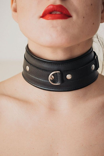 Чёрный ошейник из гладкой кожи БДСМ арсенал 63002