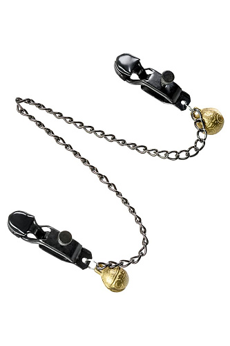 Чёрные зажимы для сосков с цепочкой ToyFa Theatre 705002