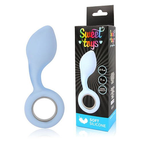Каплевидная анальная втулка с круглым ограничителем голубого цвета Bior toys ST-40119-12
