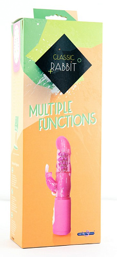 Розовый вибратор с клиторальным стимулятором Seven Creations CLASSIC RABBIT 90303501TPK5-WX (16 см)