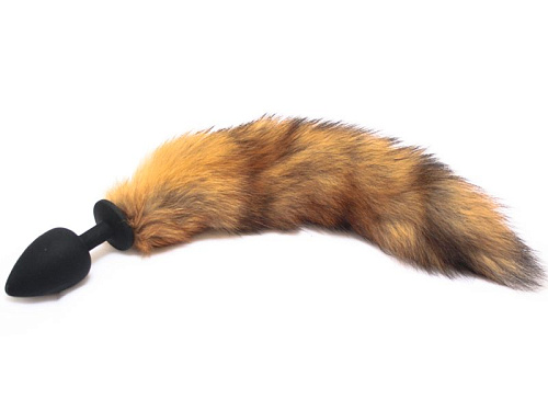 Чёрная силиконовая анальная пробка с рыжим хвостом Vandersex 124-3B (9,2 см, размера L)