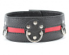 Чёрный кожаный ошейник с красной полосой и кольцами БДСМ арсенал 55018