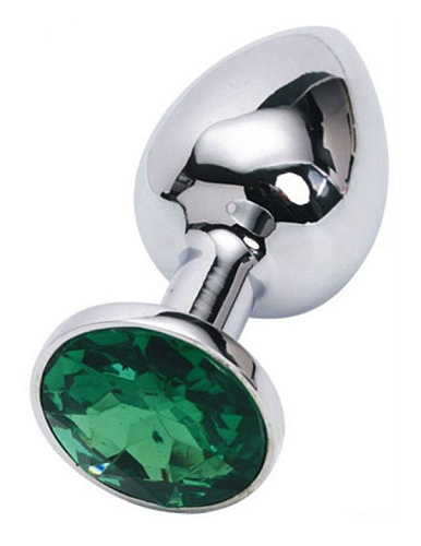 Серебристая анальная пробка с изумрудным кристаллом Eroticon P3134M-05 (7 см)