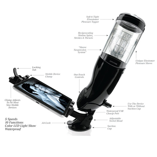Перезаряжаемый мастурбатор-вагина белого цвета с держателем для мобильных устройств Pipedream Extreme Toyz Me RD297