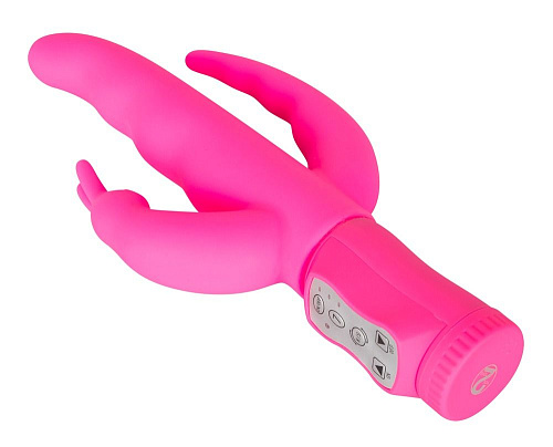 Ярко-розовый вибратор с двумя дополнительными отростками Orion Triple Vibe 0585025 (23 см)