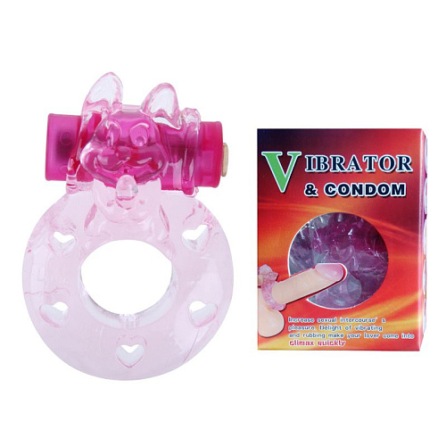 Розовое эрекционное виброкольцо с котом Baile BI-010081A