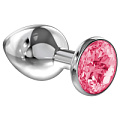 Большая серебристая анальная пробка с розовым кристаллом Lola toys Diamond Pink Sparkle Large 4010-03Lola (8 см)