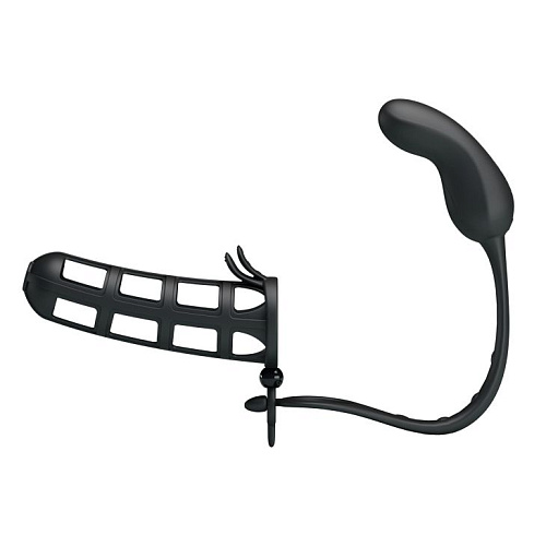 Чёрная насадка со съёмным вибростимулятором простаты Baile Hercules Penis Sneath BI-026231-0801