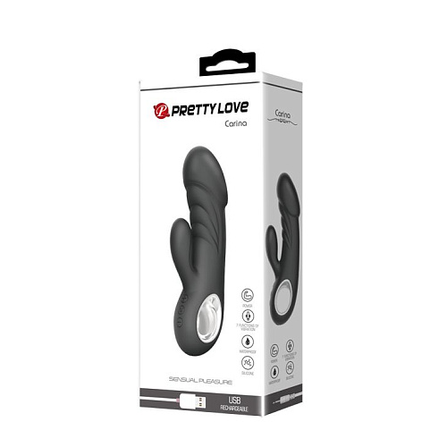 Чёрный вибратор с клиторальным отростком Baile Carina BI-014534-2 (15,8 см)