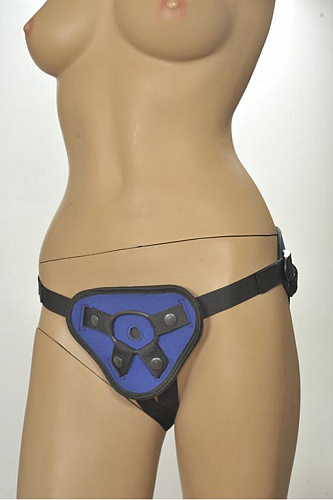 Сине-чёрные трусики-джоки с плугом и кольцами Kanikule Strap-on Harness universal Comfy Jock KL-850503