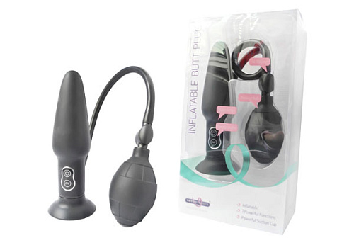 Чёрная 7-функциональная анальная пробка на присоске с расширением и вибрацией Seven Creations F071B1F071B1