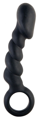 Чёрная рельефная анальная втулка ToyFa 901343-5 (10 см)