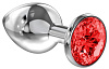 Большая серебристая анальная пробка с красным кристаллом Lola toys Diamond Red Sparkle Large 4010-06Lola (8 см)