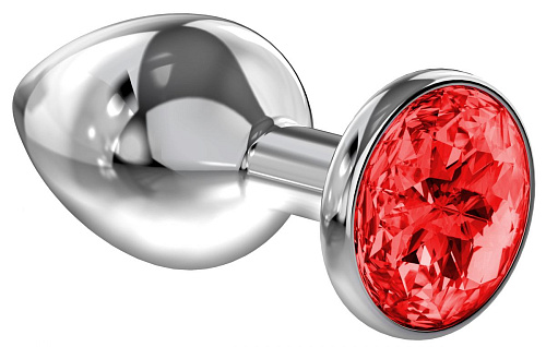 Большая серебристая анальная пробка с красным кристаллом Lola toys Diamond Red Sparkle Large 4010-06Lola (8 см)