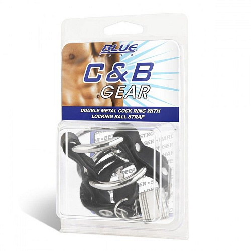 Двойное металлическое кольцо на пенис с замком на ремне BlueLine BLM3068