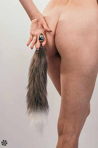 Серебристая анальная пробка с чёрным хвостом Lola toys Galaxy 4019-01lola