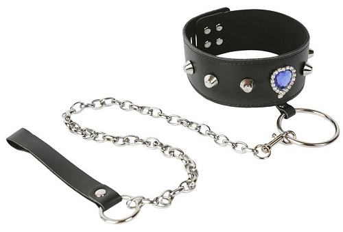 Чёрный дизайнерский ошейник с поводком Пикантные штучки DP077